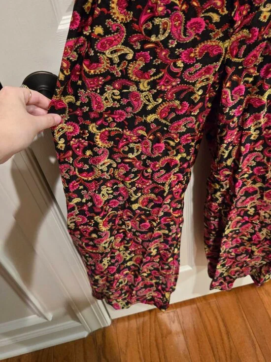 Vintage 1960s Pink & Green Paisley Sleeveless Jumpsuit Size Small - Picture 8 of 13